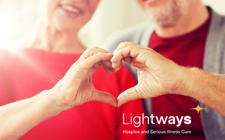 Older couple making heart sign with hands