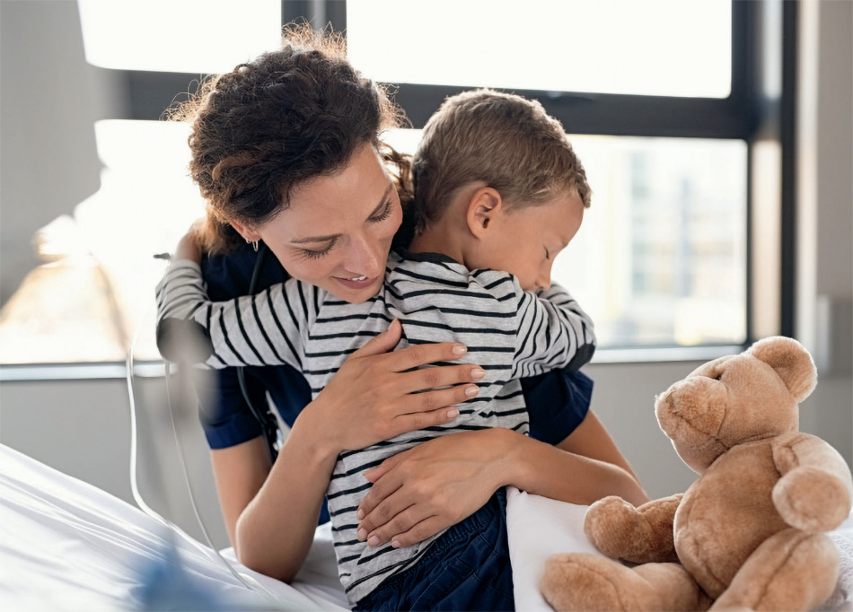 Mom hugging child