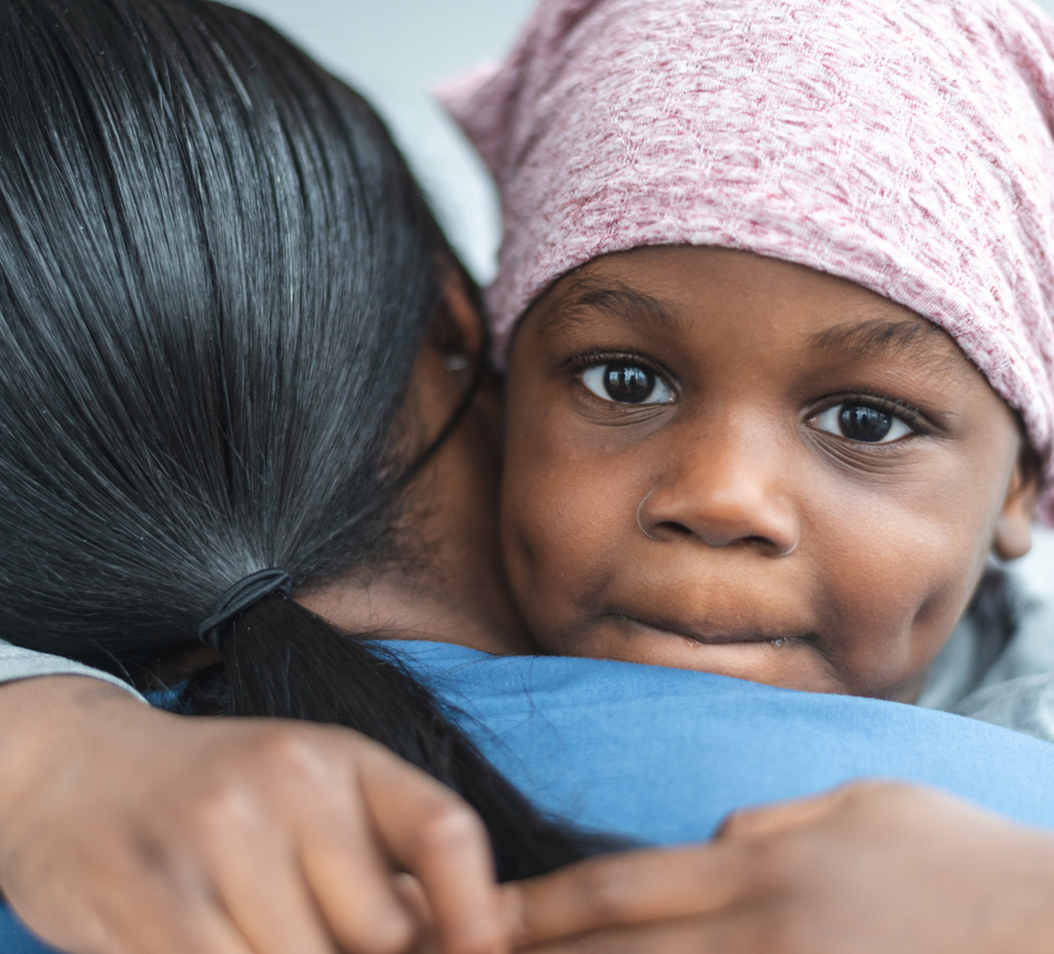 Burse hugging child