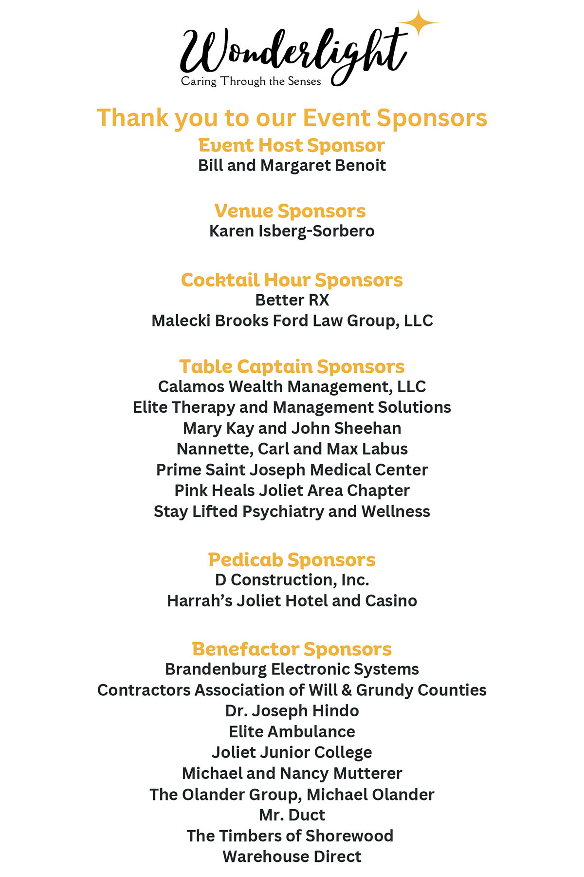 2026 Wonderlight Event Sponsors